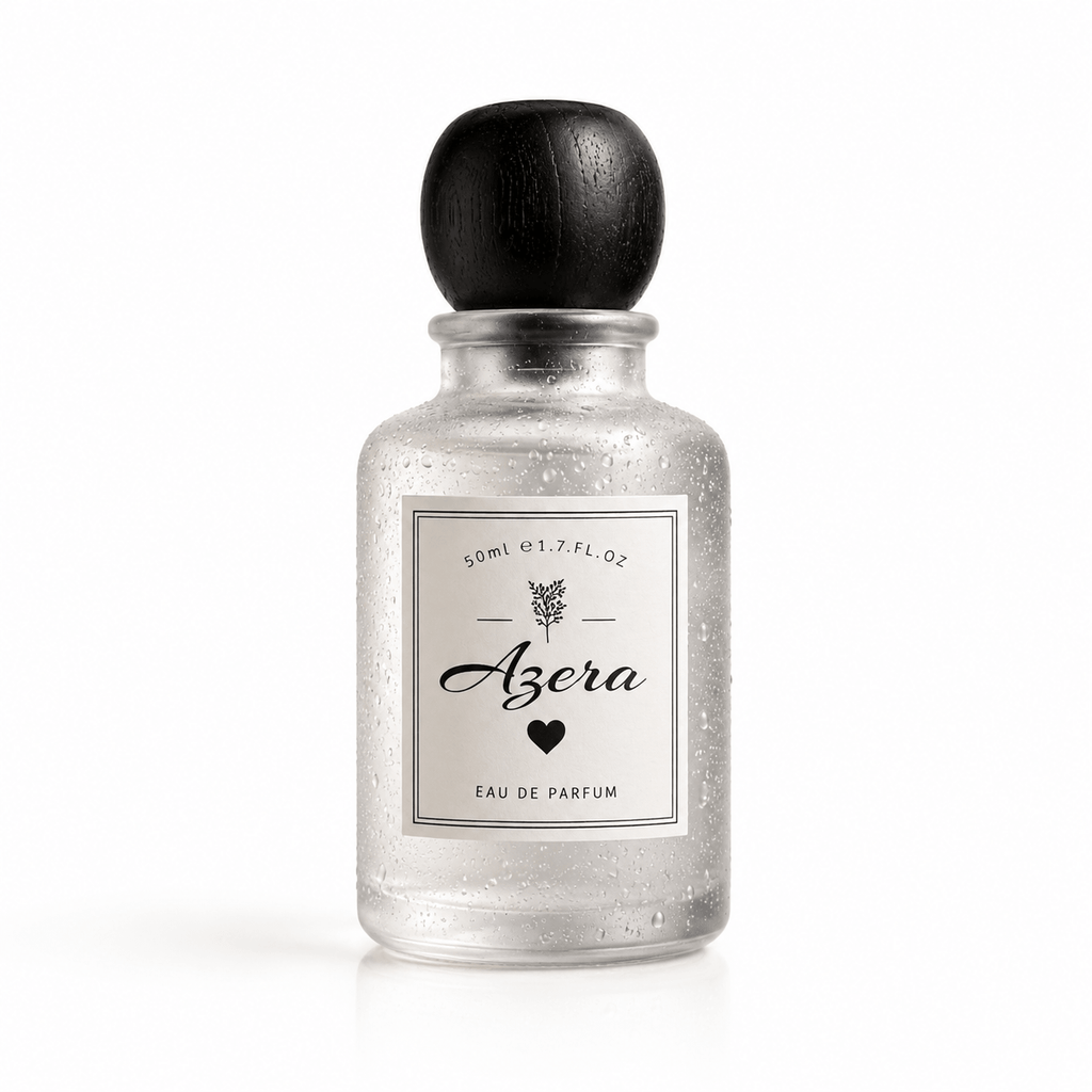 Bloograna Perfumes Azera perfume bottle with elegant design and floral accents, showcasing luxurious fragrance packaging.