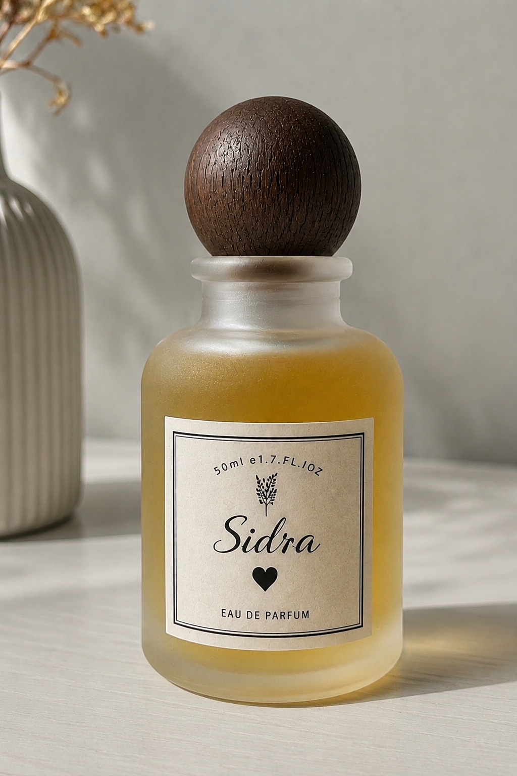 Bloograna Perfumes Sidra floral woody unisex perfume bottle, 50ml, elegant glass container with floral and woody design accents.