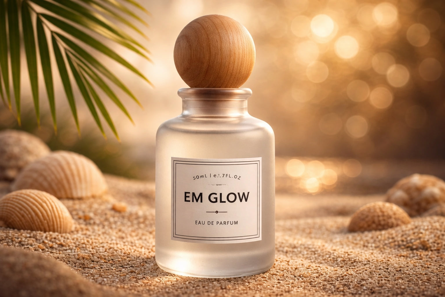 Blooming perfume bottle of EM GLOW by Bloograna Perfumes, elegant design with a sleek, modern look.