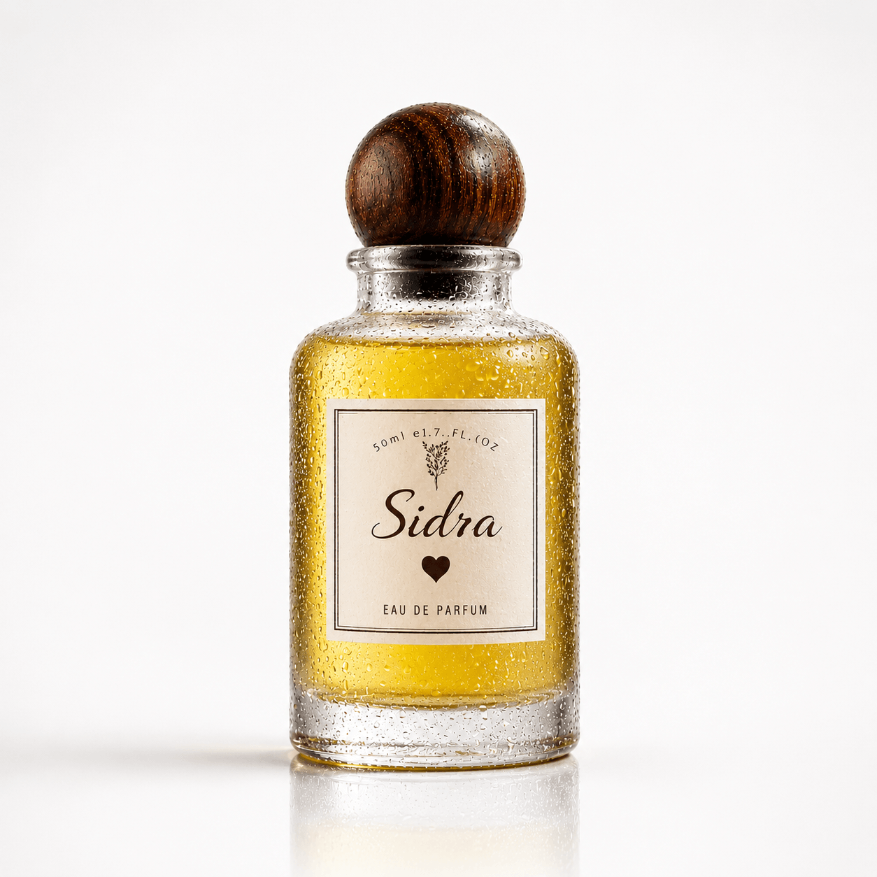 Sidra perfume bottle by Bloograna Perfumes with elegant glass design and floral accents, showcasing a luxurious fragrance.