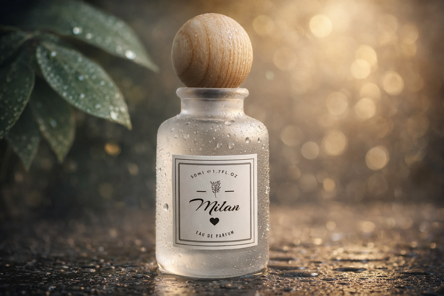 Milan perfume by Bloograna Perfumes, elegant glass bottle with floral and citrus notes, displayed on a neutral background.
