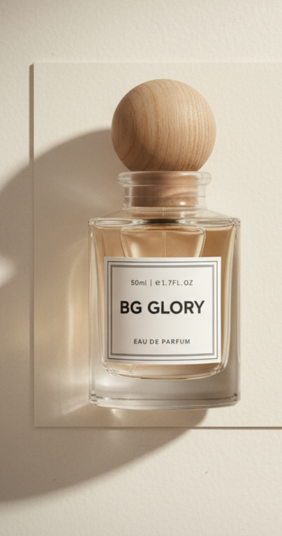 Bloograna Perfumes BG GLORY perfume bottle with elegant packaging and floral design elements.
