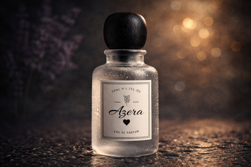 Blooming Azera perfume by Bloograna Perfumes, elegant glass bottle with floral and citrus scent notes visible in the image.